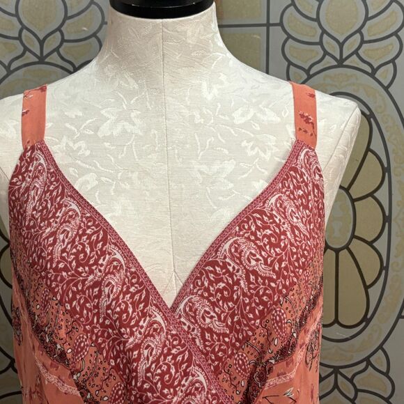 J. Jill Dress Peach Floral Lined Chiffon Mini Slip Sleeveless Boho Size 14 Tall - Picture 4 of 11